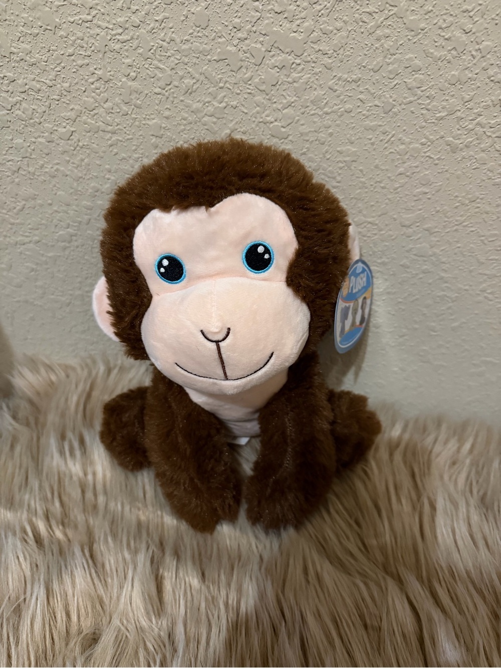 Lush Brown & Cream Monkey Plush with Blue Eyes